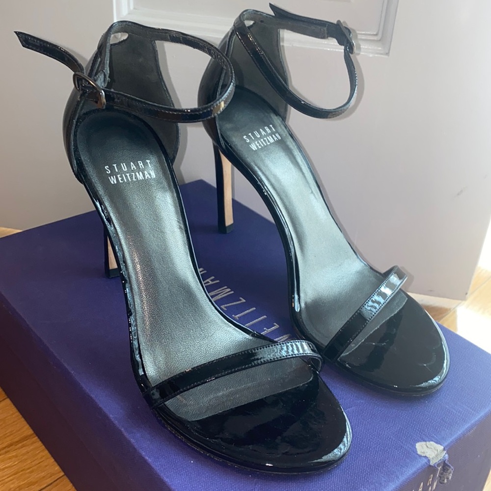 Stuart Weitzman Nudist Patent Black heels